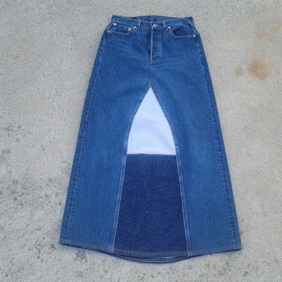 Levi's 501 Upcycled Repurposed Button-fly Denim Skirt - Picture 2 of 6